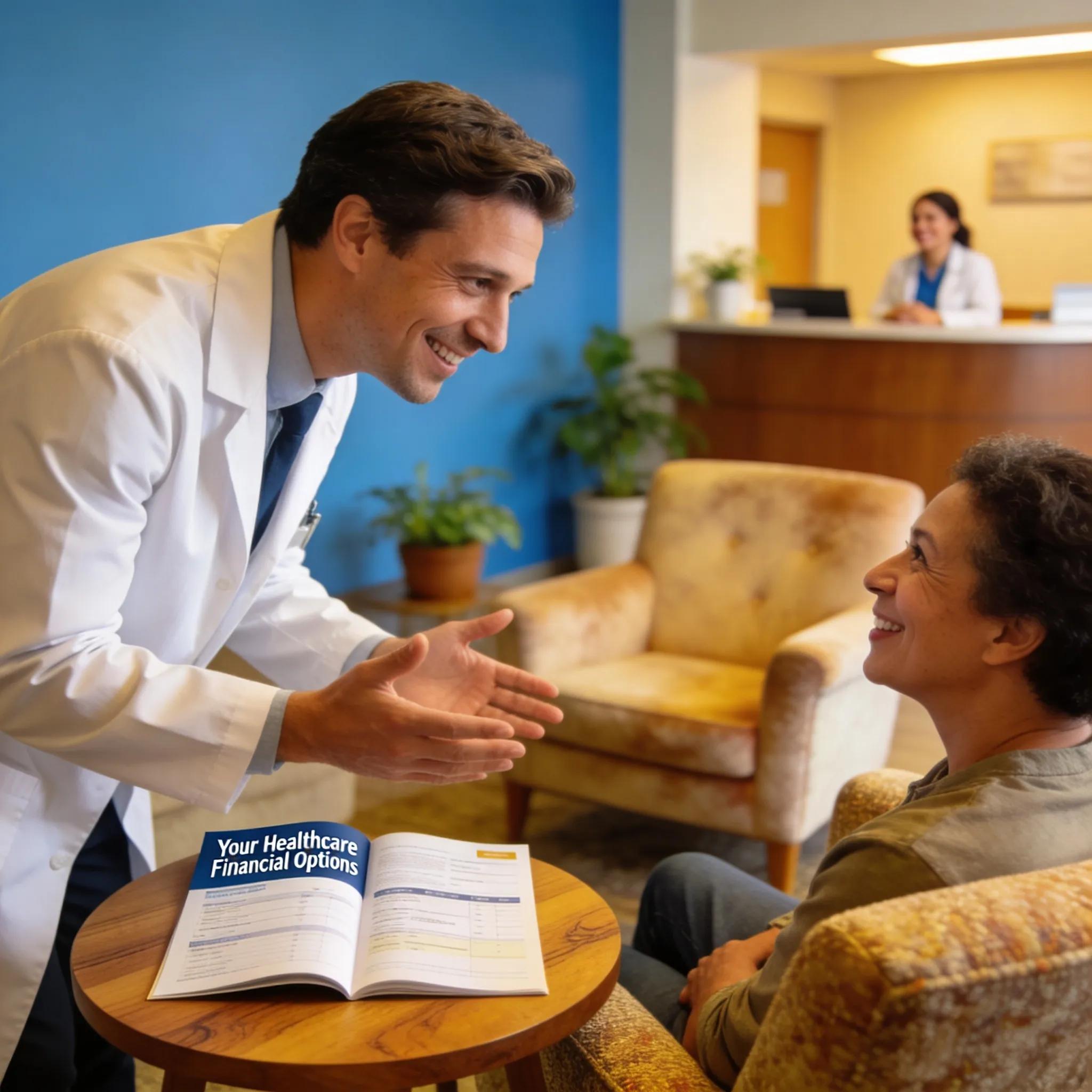 Healthcare provider discussing payment plans with a patient in a welcoming environment